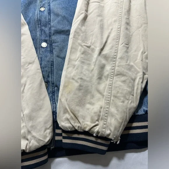 Vintage Route 66 Bomber Varsity Denim & Khaki Two-Tone Jacket XXLARGE 90s XXL - Picture 8 of 16